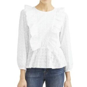 Textile Elizabeth James Eyelet Peplum White Top